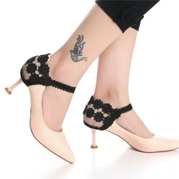 1 Чифт триъгълни връзки за обувки на висок ток, мини Модни Разтеглив Нескользящие Дантелени Обувки, Аксесоари За Обувки
