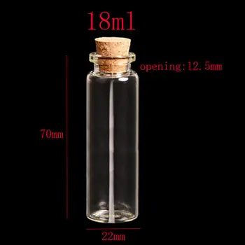 18 мл X50 стъклена бутилка с дървена запушалка, 3/5 мл, прозрачни празни стъклени съдове с фланец, с главата 18 cc декоративни флакона с корк корк