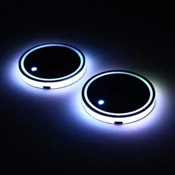 2 елемента Led Авто поставка за Чаши Осветява Поставка за Многоцветного Заменяеми USB-Зарядно Подложка Луминесцентна Поставка за Чаши