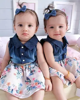2020 Бебешки дрехи За Малките Момичета, Лятото, Празнично Принцеса Рокля Без Ръкави От Плат Деним с Цветен Модел, премяна