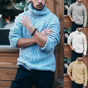 2022 Европейски и американски пуловер, вязаный пуловер с висока воротом, есенно-зимно яке голям размер, мъжки дрехи