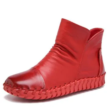 2022, Известни Нови Елегантни Обувки, изработени ръчно от Телешка кожа, с Горна част, Дамски Обувки, Топли зимни ботуши на равна подметка, Модни обувки, Дамски Ботильоны