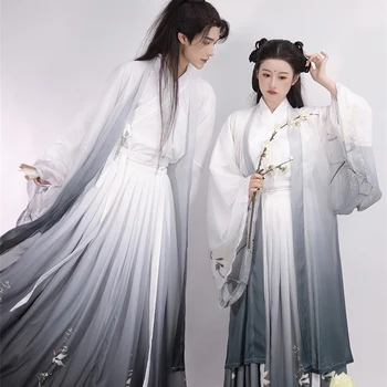 2022 Нов Hanfu Мъжки И Дамски Китайската Традиционна Облекло Мастило Стил С Дълги Ръкави Пролет Xian Xia Custome Безсмъртие Елегантна Рокля