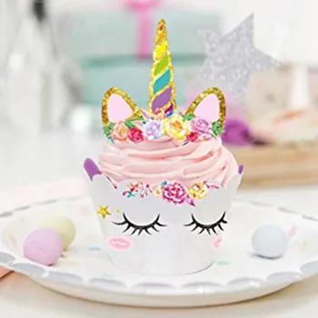24шт Rainbow Unicorn Торта Cupcake Опаковки Торта Топперы ake Декориране на Детски Душ Рожден Ден на сватбени аксесоари