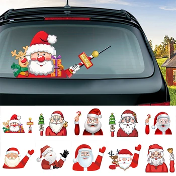 3D Забавен Коледен Автомобил За Полагане на Карикатура на Дядо Коледа те махат с Ръка Етикети На Чистачките на Предното и Задното Стъкло Автомобилни Винилови Етикети Автоаксесоари