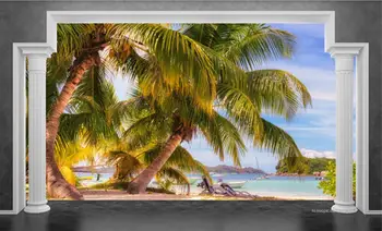 3D Тапети Римски колони плаж морски пейзаж 3D телевизионен фон