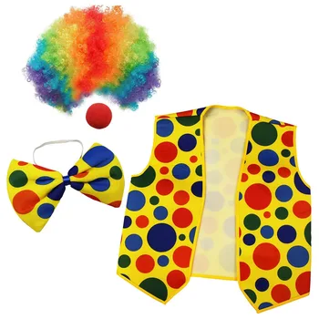 4 Опаковане. Костюм на Клоун-Клоунский Носа, Клоунский Перука, носи Вратовръзка и Жилетка за Cosplay, Партита, Карнавали, Ролеви игри