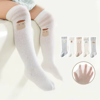5 двойки/лот, чорапи за новородено, детски мрежести чорапи, пролетно-летни чорапи дишащи от чесаного памук с анимационни герои за момичета и момчета