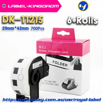 6 Ролки Съвместими етикети DK-11215 29 мм * 42 мм, съвместими с принтера за етикети Brother всички те са с пластмасов държач 700 бр. / ролка