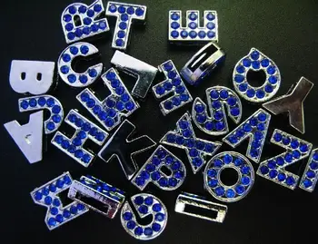 8 мм A-Z сини на цвят кристали bling слайд букви 130 бр./много подходящ за 8 мм, направи си сам гривна ключодържатели