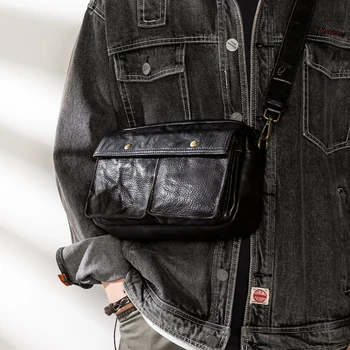 AETOO Ретро кожена мъжка чанта-месинджър с централен слой, кацане чанта от смесовой телешка кожа, мъжки чанти-месинджър, ежедневни корея верси