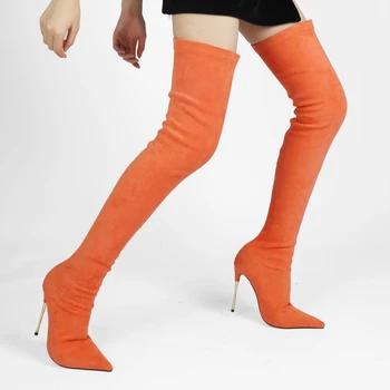 Arden Фуртадо/2021 г. Нови зимни Модни дамски велурени ботфорты над коляното на висок ток с остър пръсти