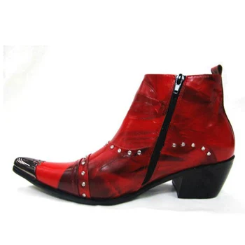 Batzuzhi/модни мъжки обувки; кожени обувки; мъжки военни ботильоны с остър метален пръсти; вечерни черни/червени, големи размери на US6-12