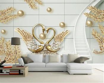 Beibehang 3D Тапети Луксозни 3d Лебед Златни Бижута Завъртане на Стълба ТЕЛЕВИЗИЯ Фон Дневна Спалня Фон стенни тапети