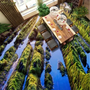 beibehang Потребителски 3D-тапети за пода, за да залепите красива приказка зелен камък 3D-хол, баня, пол