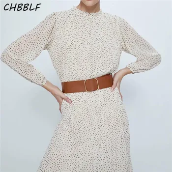 CHBBLF женски винтажное дизайнерско рокля с колан, трапециевидное рокля с дълъг ръкав, плисе ежедневни дълги рокли в ретро стил, vestidoes XDN9421