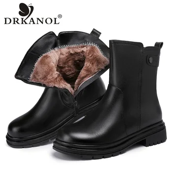 DRKANOL/Модно Ново записване, Зимни Зимни Ботуши, дамски топли обувки от 100% естествена вълна върху плоска подметка, Нескользящие гумени Ботуши на меху до средата на Прасците