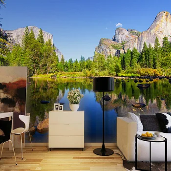 HD Езерото Пейзаж, Природа, Тапети, Хол с Трапезария и Уютен Интериор Декор на 3D Стенопис Класически Нетъкан Екологично Чистите Тапети