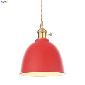 IWHD Червен Цвят Iron LED Лампа Подвесное Осветление Кафе Спалня с Трапезария и Хол Медни Скандинавски Лампа Лампа за Осветление