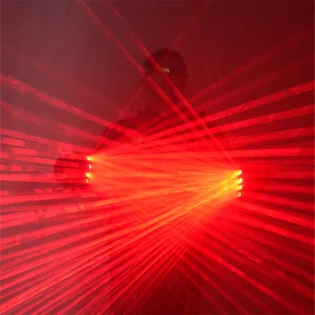 KS65 Облекло за партита балните танцови етап костюми, 4 бр. червени лазерни глави акумулаторни лазерни ръкавици диско робот мъжки лазерен проектор бар