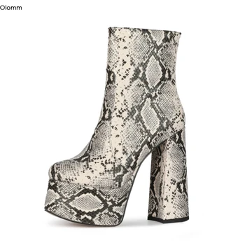Olomm/Нови дамски ботильоны на платформа, обувки с змеиным модел на високо квадратен обувки с кръгло бомбе; великолепна дамски обувки за партита; размер САЩ 5-10,5