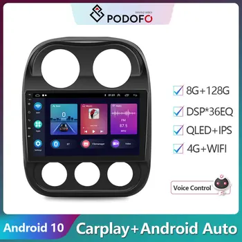 Podofo Android 10,0 Авто Радио, WIFI, GPS Навигация За Jeep Compass През 2014 Авто Мултимедия Стерео радио GPS Навигация