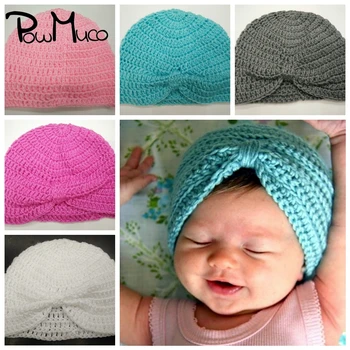 Powmuco/Мода есен-зима топли бебешки шапки, Обикновена Възли Вълнени Индийски Шапки Ръчна изработка, Обвързани Възел, Шапки за момиченца