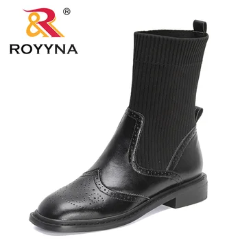 ROYYNA/Новост 2022 г.; дизайнерски класически зимни обувки до средата на прасците; Дамски обувки на ток с кръгла пръсти; Обикновена обувки 