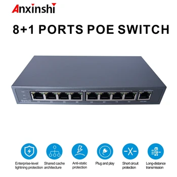 Switch POE 48 с 8 порта 100 Mbps Ethernet комутатор IEEE 802.3 af/at Подходящ за ПР-POE-камера Разстояние POE: Макс 250 м