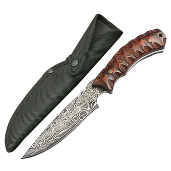 ToughKeng Открит Нож Дамаск Стомана 440C Микарта Дръжка на Нож с Фиксирано Острие Ножове За Оцеляване в Дивата Природа с Ножнами