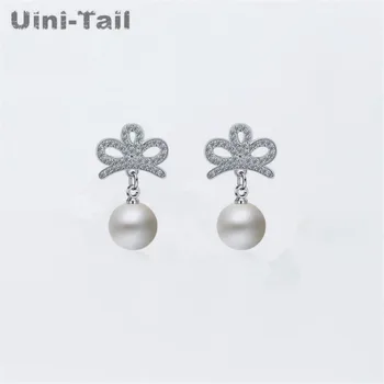 Uini-Tail hot нови 925 Тибетски сребърна корона перлени обеци, дамски модни флаш короната обеци корейски аксесоари за уши