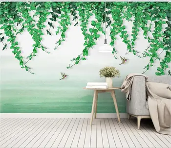 XUE СУ Големи стенни тапети по поръчка прости и свежи зелени листа, цветя и лозя птица ТЕЛЕВИЗИЯ фон на стената висококачествени материали