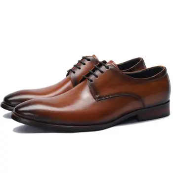 Английски модела обувки в света на стил дантела, мъжки сватбени обувки от естествена Кожа, Мъжки бизнес офис обувки-дербито с остри пръсти, 37-44