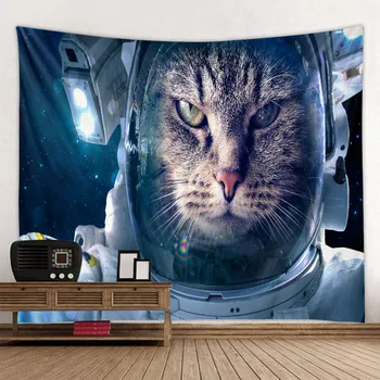 Астронавт котка космически котка полиестер печатни гоблен фон декоративна тъкан завод директни продажби може да се коригира