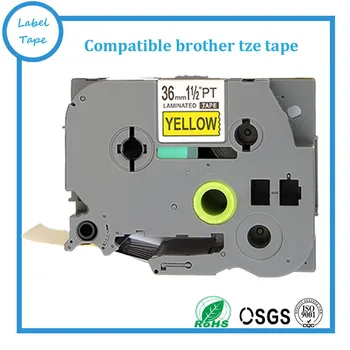 Безплатна доставка на 5 бр. Съвместим brother 36 мм TZE лента TZ-661 tze661 tz661 tze 661 черен цвят на жълт принтер за етикети лента производител