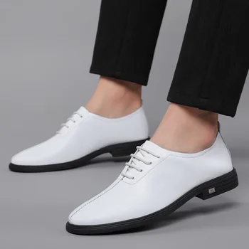 Бели мъжки модел Обувки, Елегантни Мъжки Oxfords В Джентльменском Стил, Бизнес и Сватбени и Официални Обувки За Мъже, Брандираната Нескользящая Ежедневни Обувки на по-високо Качество