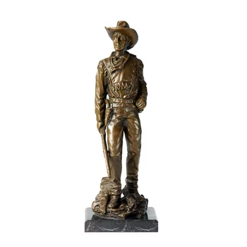 Бронзова Скулптура Западен Каубой с Пистолет Статуя на Произведения на Мраморно Основата на Горещо Леене Офис Украса на Масата