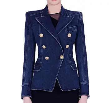 Висококачествен дизайн на женски двубортный деним блейзър, сако в европейски стил, Есен дамско палто U141