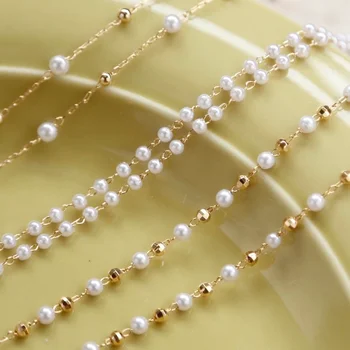 Висококачествена верига от настоящия позлатените перли, водене жив цвят, аксесоар за обеци ръчна изработка с дължина 50 см