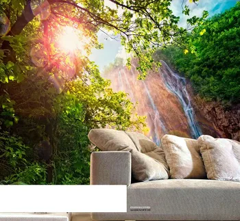 Големият телевизор на стената тапет тапет 3D разтегателен слънчева светлина пейзаж живопис водопад гора нестандартни размери