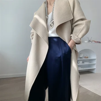 Голям Ревера aura Wang Hepburn двустранно кашемировое палто вълна палто дамско 20 ново 013475