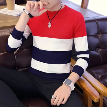 Гореща разпродажба, мъжки пуловер 2022, Пролет-Есен, нов студентски южна Корея Тънък младежки шарен пуловер, червено и черно, два цвята, M-XXL