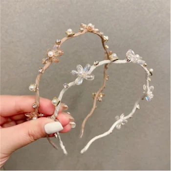 Дамски превръзки за коса от Чисто перли ръчна изработка с хрустальным цвете, елегантни темпераментни нови шапки