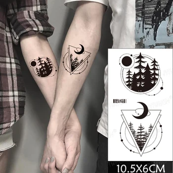Двойката Татуировки Етикети Творчески Геометричен Модел Временна Татуировка Гора Луната Черна Татуировка На Боди Арт Водоустойчив Фалшива Татуировка На Мъжете