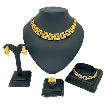 Дубай Бижута За комплекти за жени момиче златист цвят Нигерия Африка Гривна, пръстен, обеци, колие Индия Бижута подаръци
