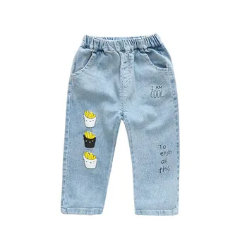 Дънкови Панталони за деца, Събиране на 2019 Г., Пролетно Детски Дрехи, Дълги прави дънкови панталони с принтом за момчета и момичета, корейски Модерни детски дънки от 1 до 5 години