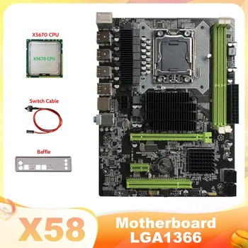 Дънна платка X58 LGA1366 дънна Платка на компютъра Поддържа оперативна памет DDR3 ECC Поддръжка на видео карта RX С процесор X5670 + Кабел за превключване на