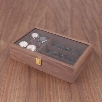 Дървена Кутия за часовници с 4 Слота за 3 часа Окото Слънчеви очила За Съхранение на бижута Мъже, Жени