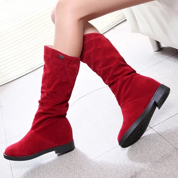 Есенно-зимни дамски обувки, дамски ботуши на нисък ток, увеличаване на растежа, Модни Дамски Обувки, Мат Високи ботуши от Флока, обувки, Чорапи