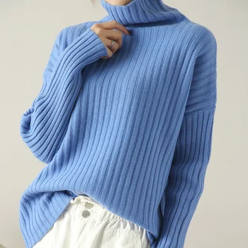 есенно-зимния вълнен пуловер с висока яка, дамски дрехи, сгъстено свободни пуловери, 2020 г., нов модерен вязаный вълнен пуловер